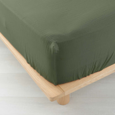 Drap Housse GUSTA gaze de coton kaki 160x200 cm