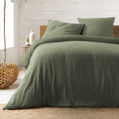 Drap Housse GUSTA gaze de coton kaki 160x200 cm