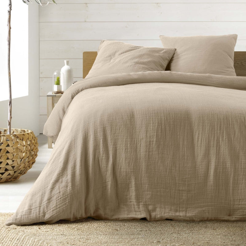Drap Housse GUSTA gaze de coton sable 140x190 cm