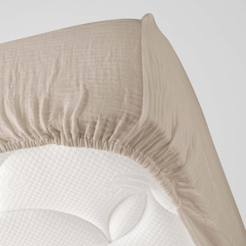 Drap Housse GUSTA gaze de coton sable 140x190 cm