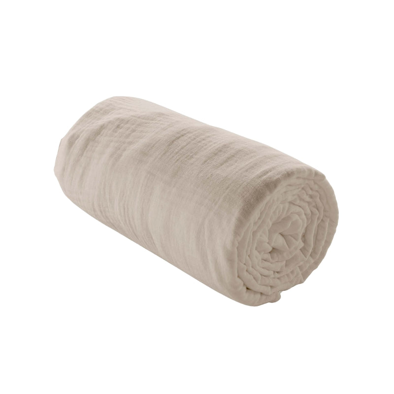Drap housse gaze de coton sable 160x200 cm, douceur et confort pour literie standard