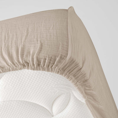 Drap Housse GUSTA gaze de coton sable 160x200 cm