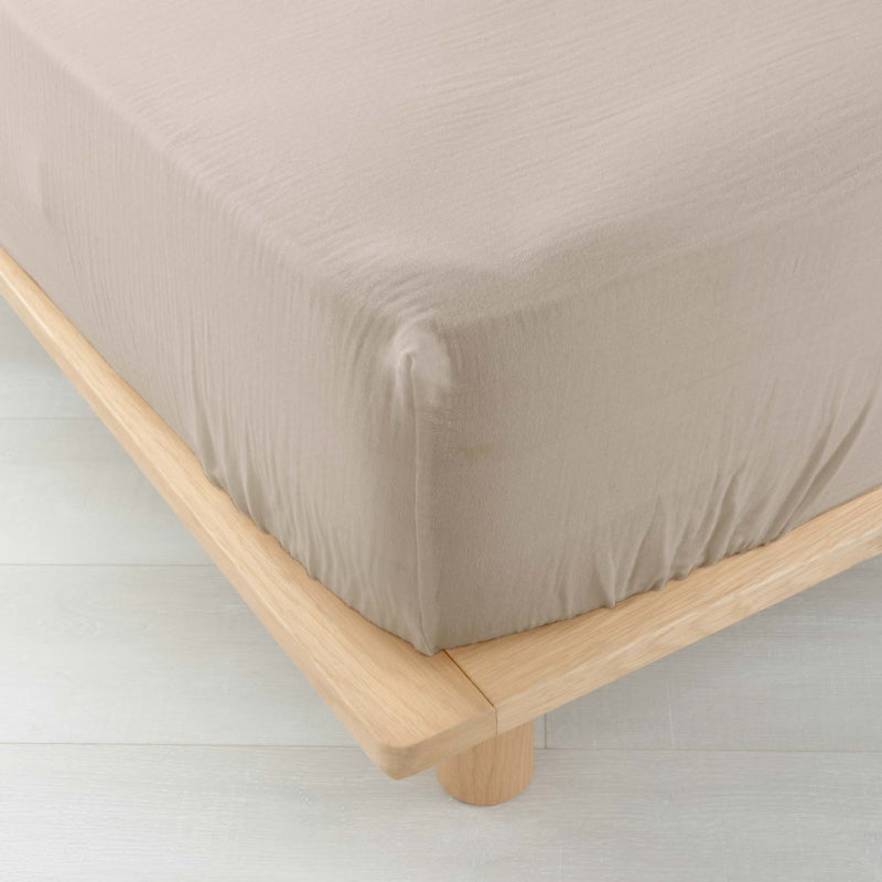 Drap Housse GUSTA gaze de coton sable 160x200 cm