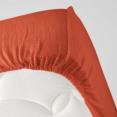 Drap Housse GUSTA gaze de coton terracotta 140x190 cm