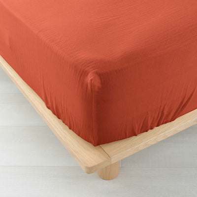 Drap Housse GUSTA gaze de coton terracotta 160x200 cm