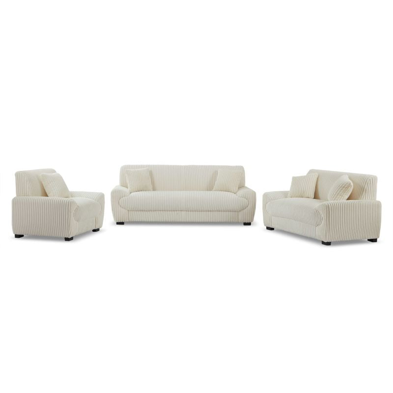 Ensemble canapés 3+2 places et fauteuil ADEA en velours côtelé beige, salon cosy