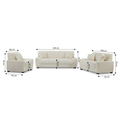 Ensemble canapés droits fixes 3+2 places + fauteuil 1 place ADEA velours côtelé beige