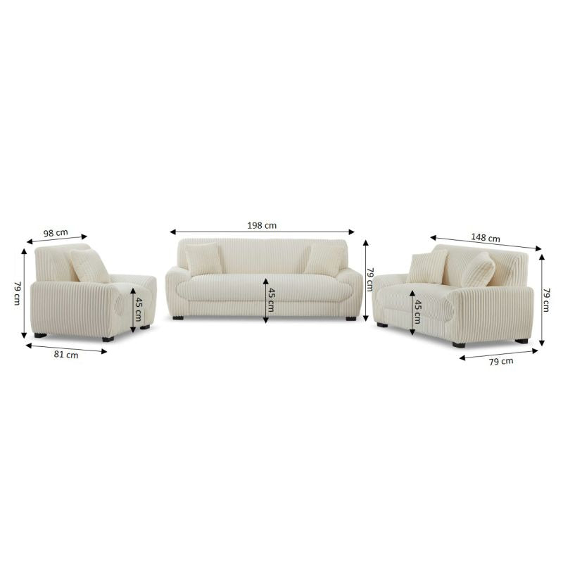 Ensemble canapés droits fixes 3+2 places + fauteuil 1 place ADEA velours côtelé beige