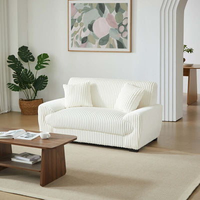 Ensemble canapés droits fixes 3+2 places + fauteuil 1 place ADEA velours côtelé beige