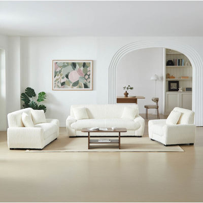 Ensemble canapés droits fixes 3+2 places + fauteuil 1 place ADEA velours côtelé beige