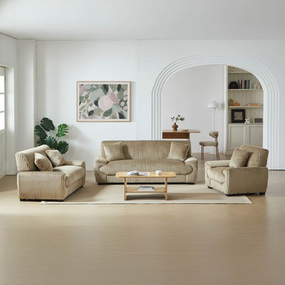 Ensemble canapés droits fixes 3+2 places + fauteuil 1 place ADEA velours côtelé marron