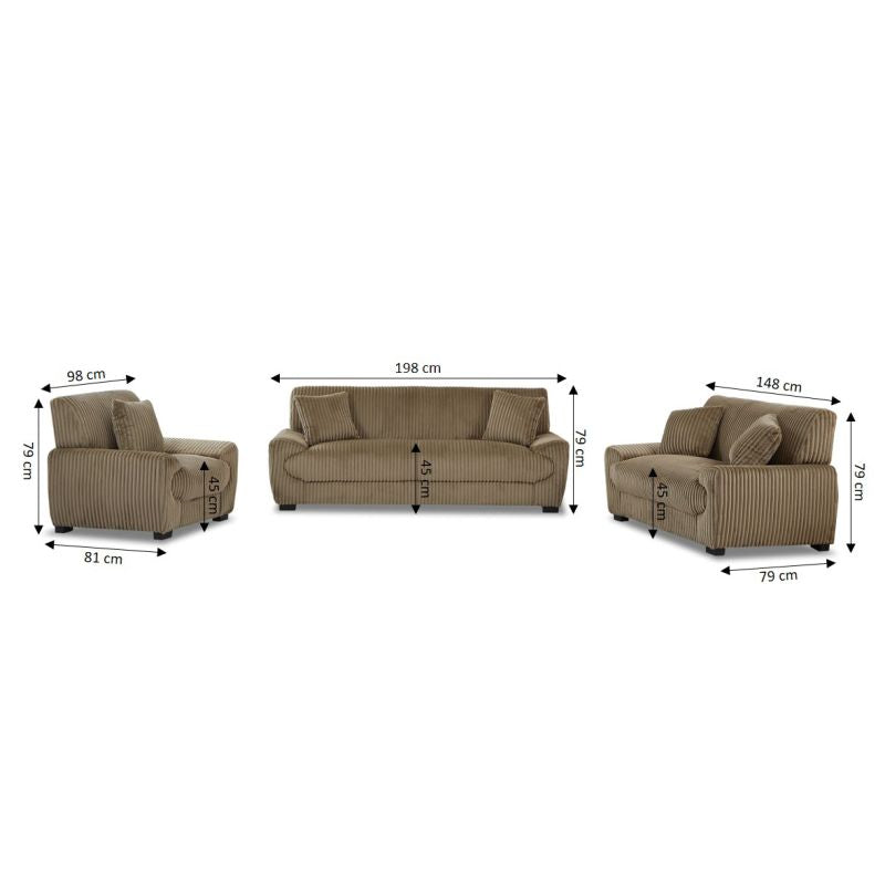 Ensemble canapés droits fixes 3+2 places + fauteuil 1 place ADEA velours côtelé marron
