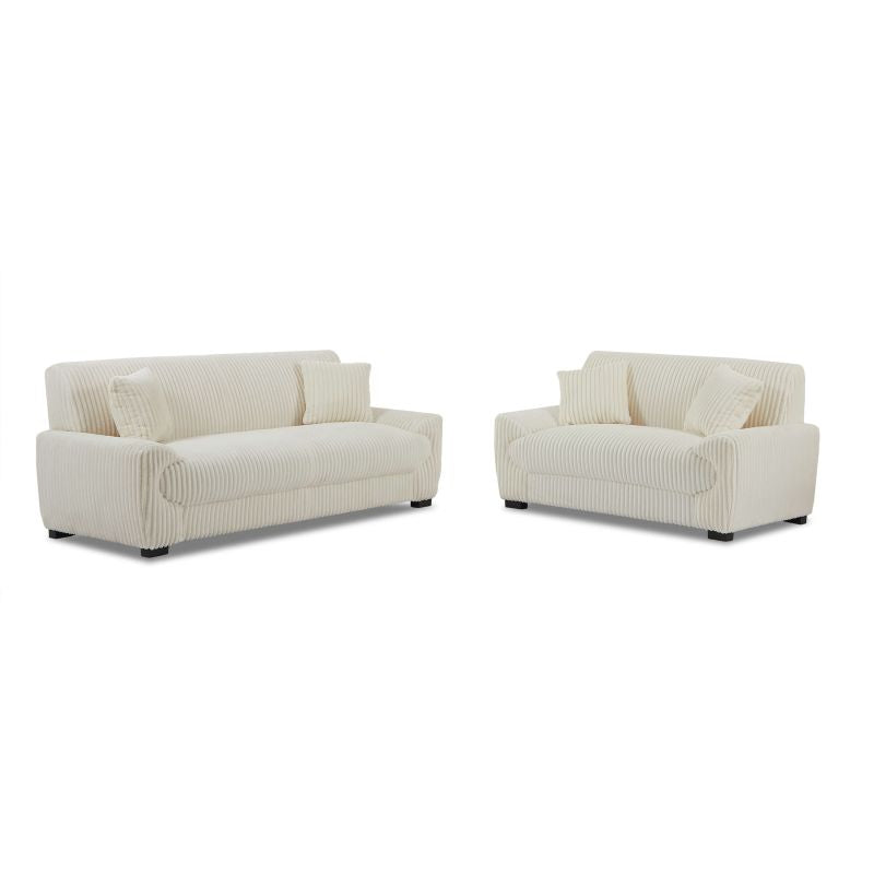 Ensemble canapé 3 places et fauteuil velours côtelé beige, style cosy contemporain
