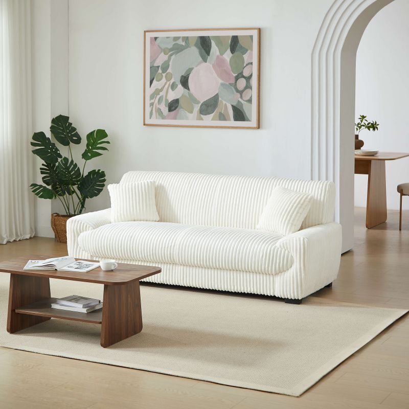 Ensemble canapé droit fixe 3 places + fauteuil 1 place ADEA velours côtelé beige