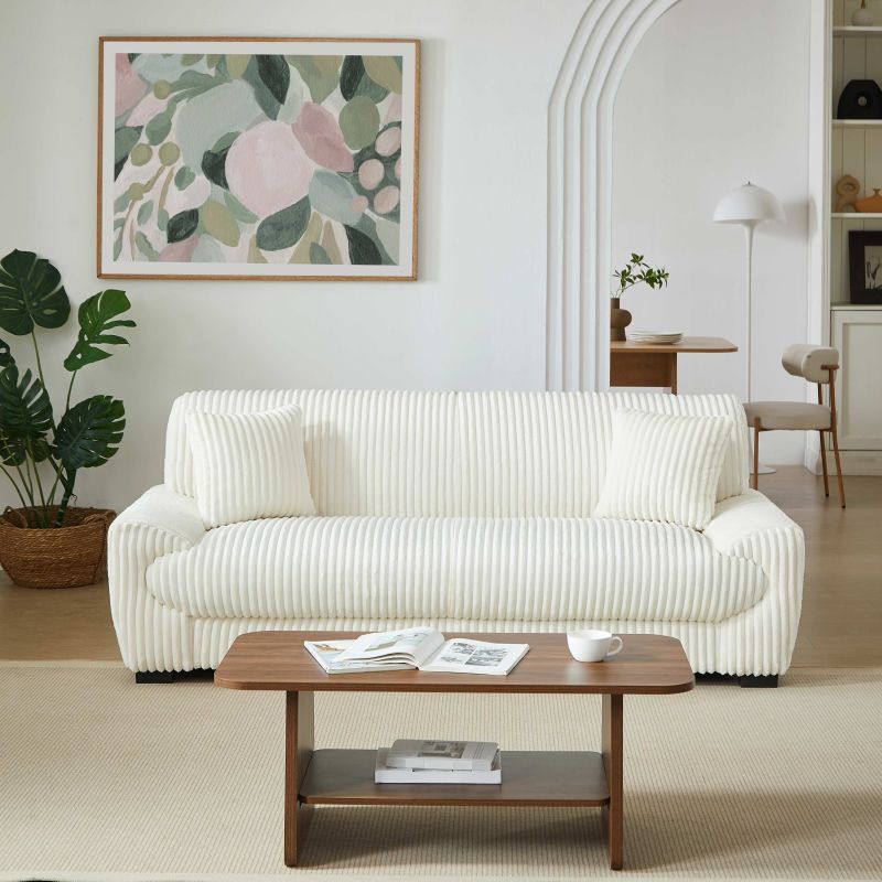 Ensemble canapé droit fixe 3 places + fauteuil 1 place ADEA velours côtelé beige