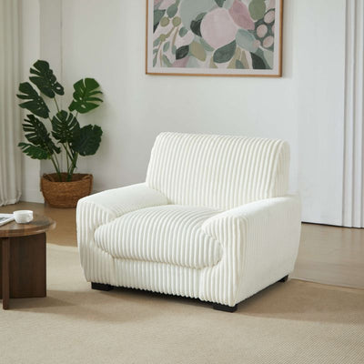 Ensemble canapé droit fixe 3 places + fauteuil 1 place ADEA velours côtelé beige