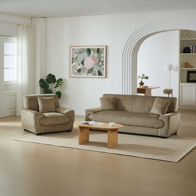 Ensemble canapé droit fixe 3 places + fauteuil 1 place ADEA velours côtelé marron