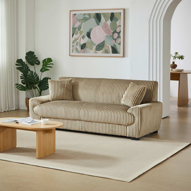 Ensemble canapé droit fixe 3 places + fauteuil 1 place ADEA velours côtelé marron