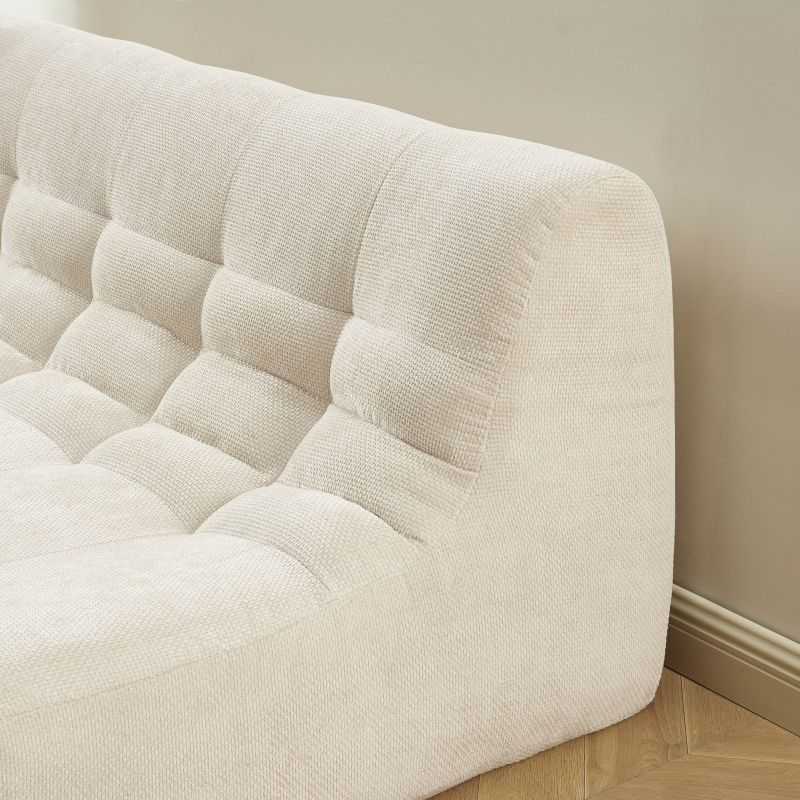 Ensemble banquette et chauffeuse JANIS modulable 3 places tissu chenille écru