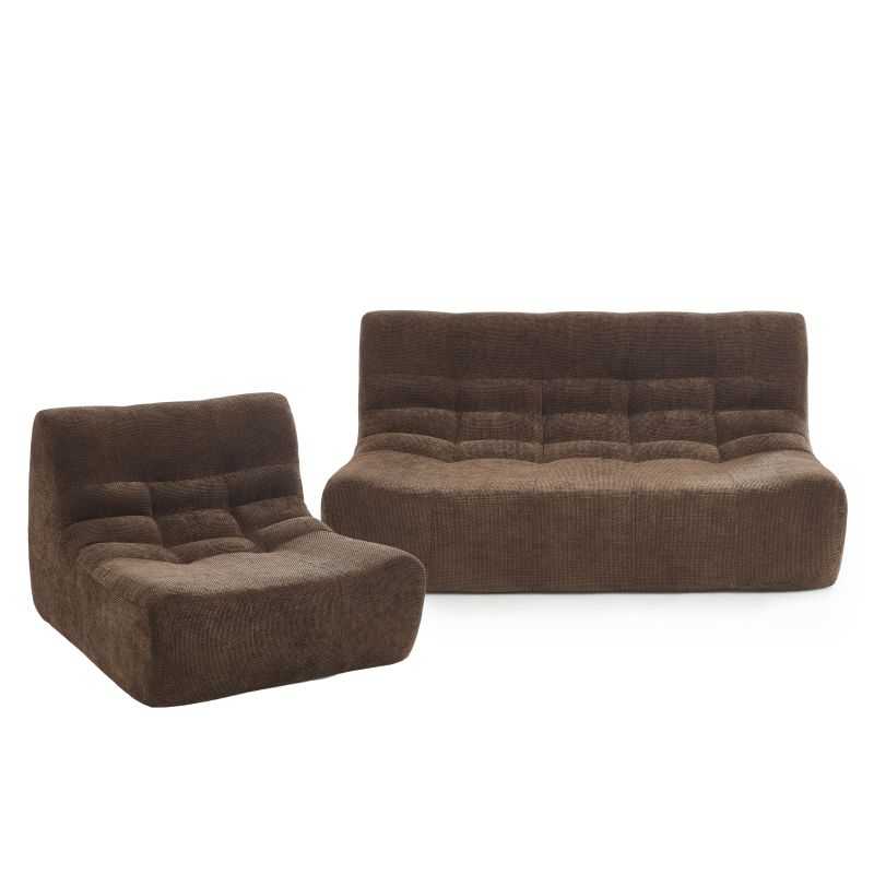 Ensemble banquette et chauffeuse JANIS 3 places en tissu chenille marron, design contemporain bas