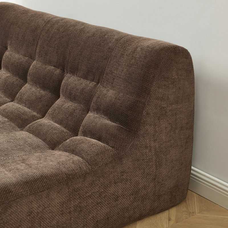 Ensemble banquette et chauffeuse JANIS modulable 3 places tissu chenille marron
