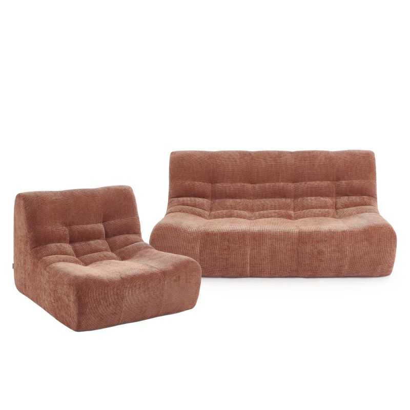 Ensemble banquette et chauffeuse modulable 3 places tissu chenille terracotta, design contemporain