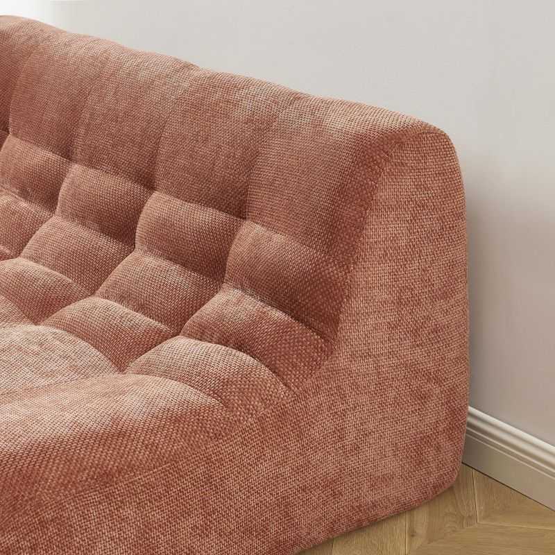 Ensemble banquette et chauffeuse JANIS modulable 3 places tissu chenille terracotta