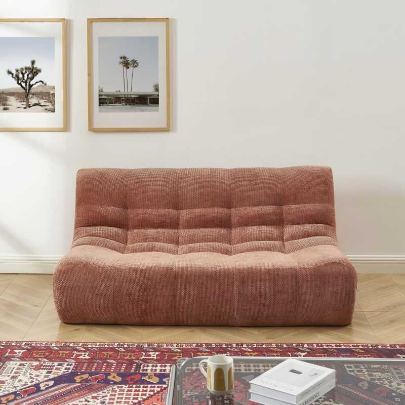 Ensemble banquette et chauffeuse JANIS modulable 3 places tissu chenille terracotta