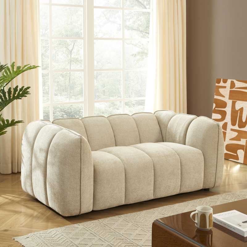 Ensemble canapés droits fixes 3+2 MATILDA tissu chenille beige