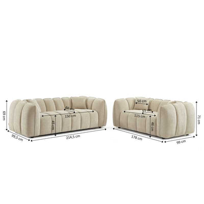 Ensemble canapés droits fixes 3+2 MATILDA tissu chenille beige
