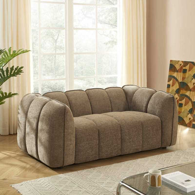 Ensemble canapés droits fixes 3+2 MATILDA tissu chenille marron