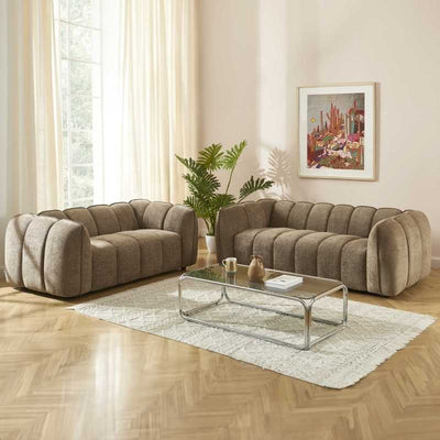 Ensemble canapés droits fixes 3+2 MATILDA tissu chenille marron