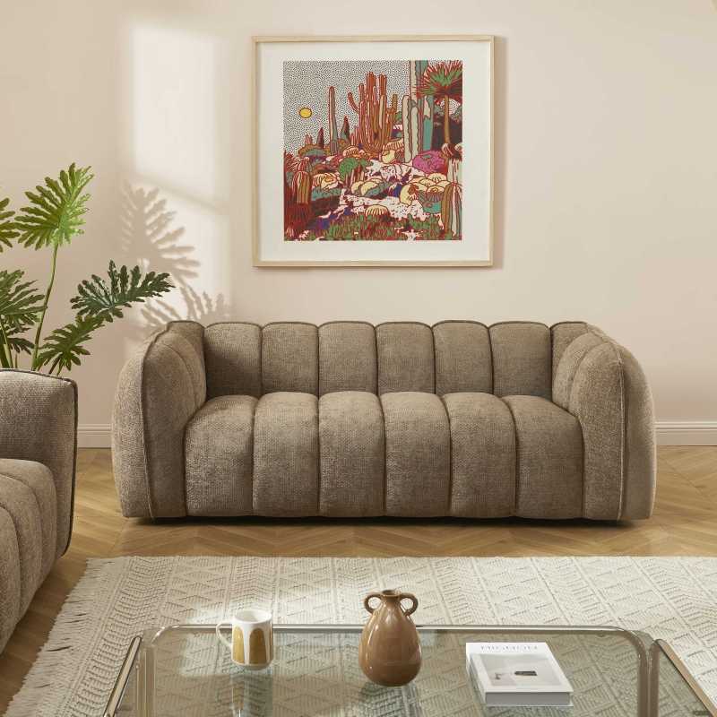 Ensemble canapés droits fixes 3+2 MATILDA tissu chenille marron