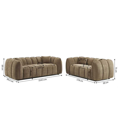 Ensemble canapés droits fixes 3+2 MATILDA tissu chenille marron