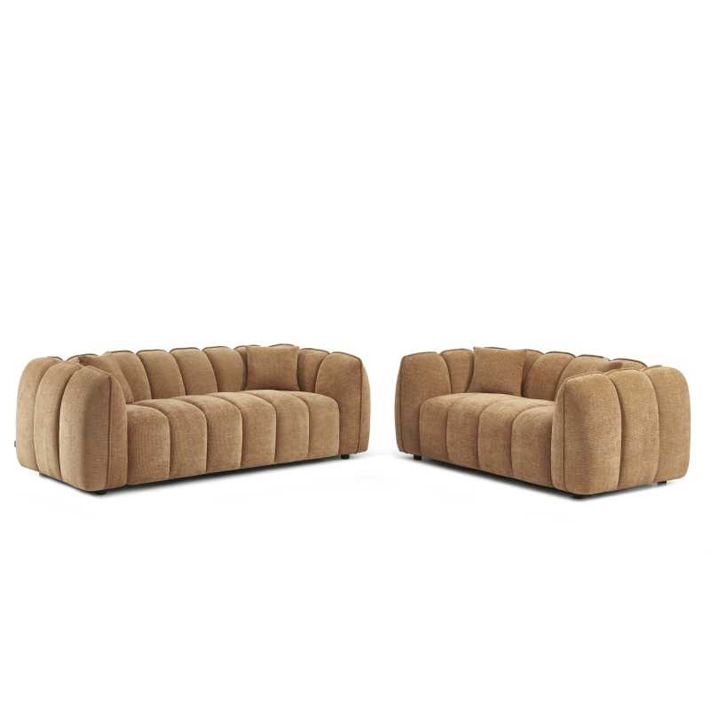 Ensemble canapés droits fixes 3+2 places tissu chenille terracotta, style intemporel