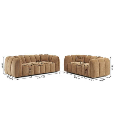 Ensemble canapés droits fixes 3+2 MATILDA tissu chenille terracotta