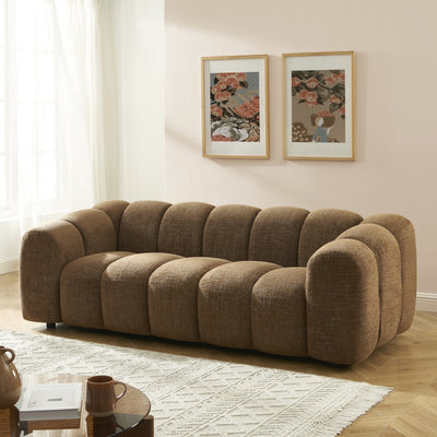 Ensemble canapés droits fixes 3+2 SUNNY tissu tweed marron