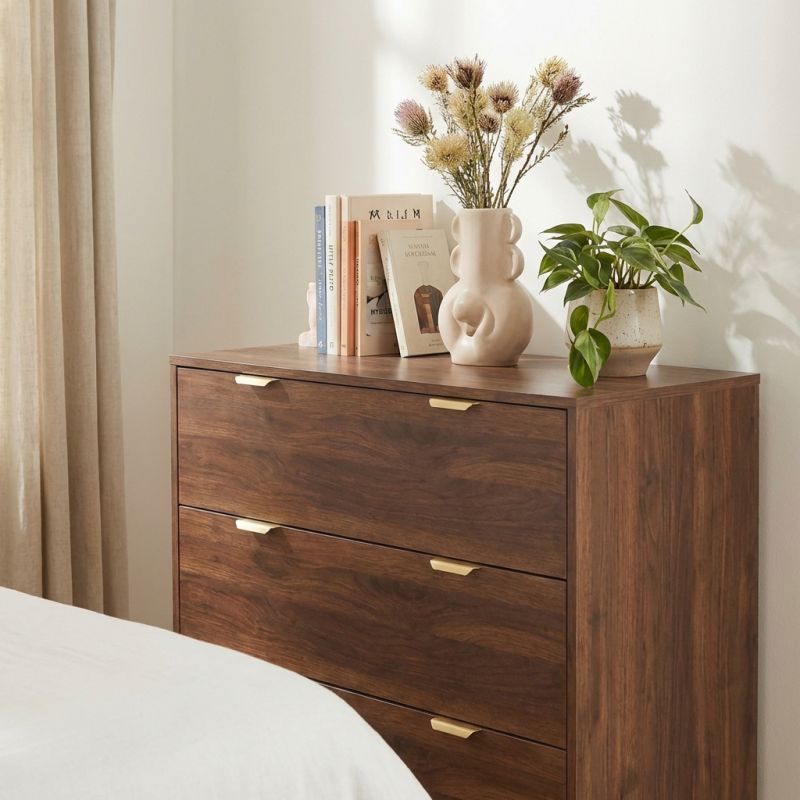 Ensemble commode et 2 tables de chevet JEANNE effet noyer