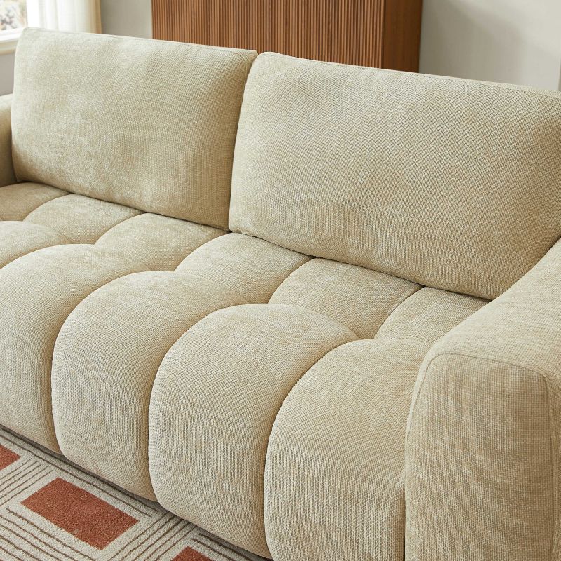 Ensemble canapés droits fixes 3+2 places + fauteuil 1 place KEREA tissu chenille taupe