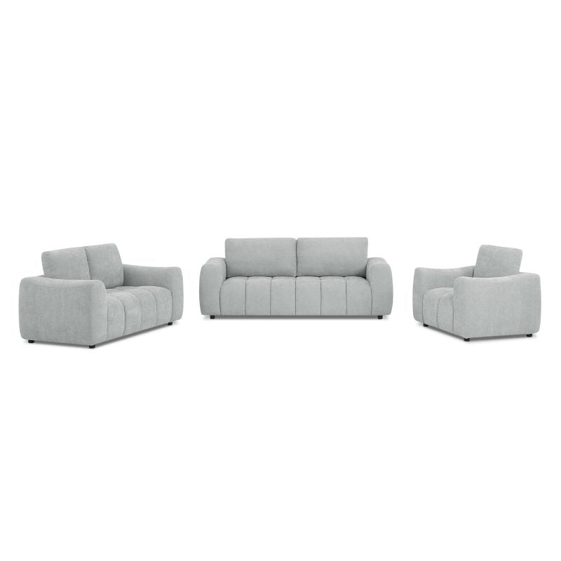 Ensemble canapé 3+2 places et fauteuil KEREA tissu chenille gris, salon contemporain