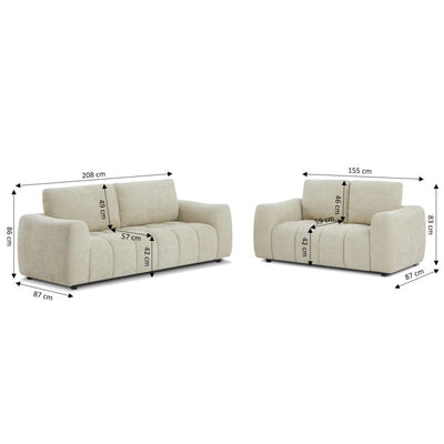Ensemble canapés droits fixes 3+2 places KEREA tissu chenille taupe