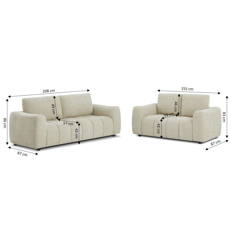 Ensemble canapés droits fixes 3+2 places KEREA tissu chenille taupe