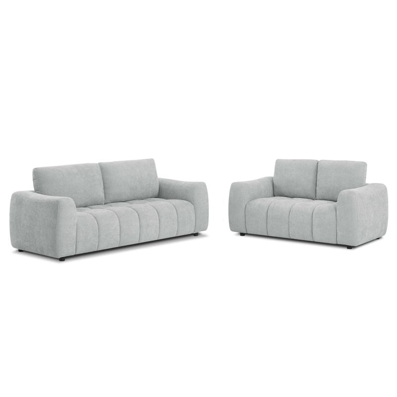 Ensemble canapés droits fixes 3 et 2 places KEREA en tissu chenille gris, salon contemporain