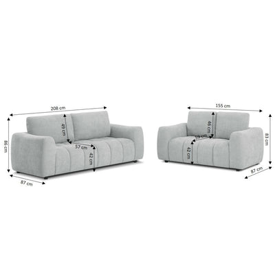 Ensemble canapés droits fixes 3+2 places KEREA tissu chenille gris