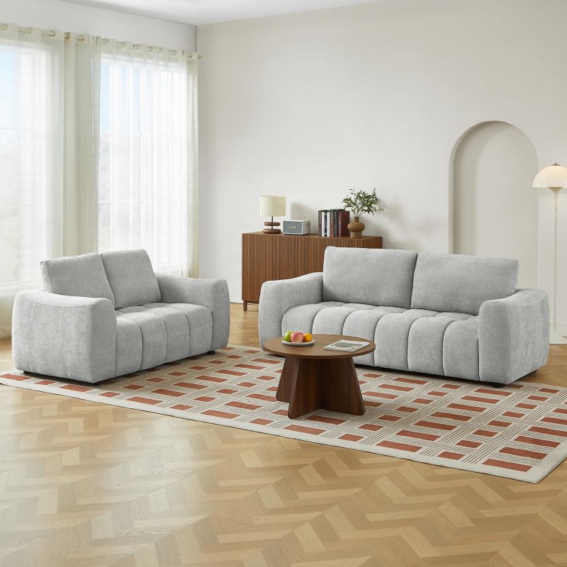 Ensemble canapés droits fixes 3+2 places KEREA tissu chenille gris