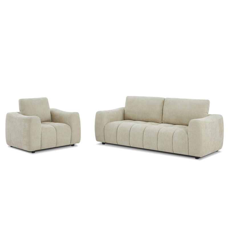 Ensemble canapé 3 places et fauteuil tissu chenille taupe KEREA, salon contemporain