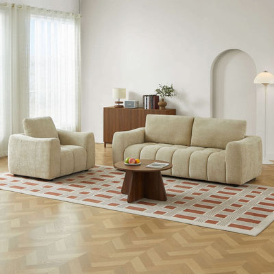 Ensemble canapé droit fixe 3 places + fauteuil 1 place KEREA tissu chenille taupe