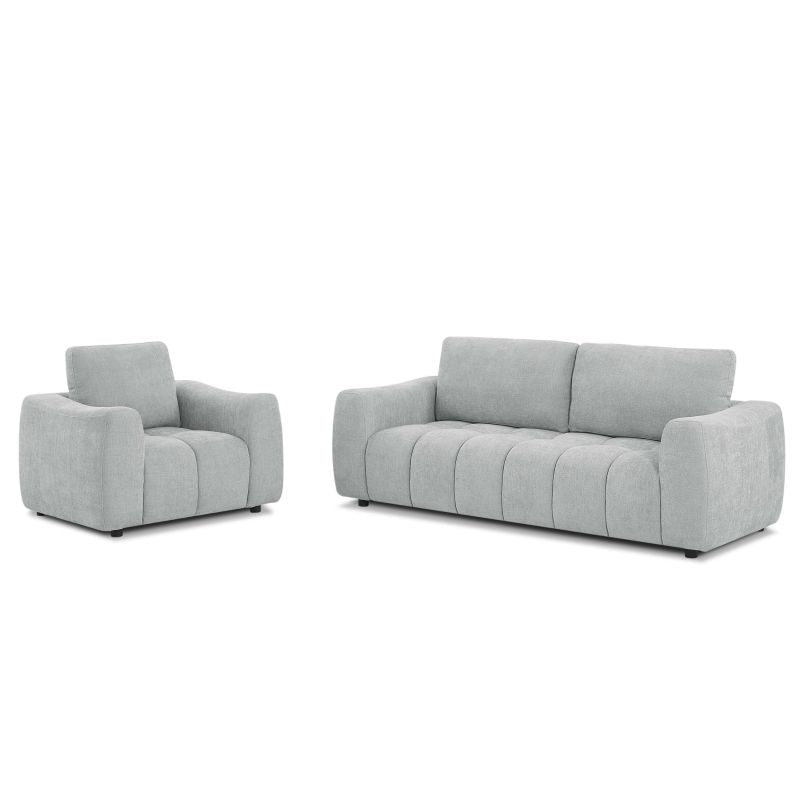 Ensemble canapé 3 places et fauteuil KEREA tissu chenille gris, salon contemporain