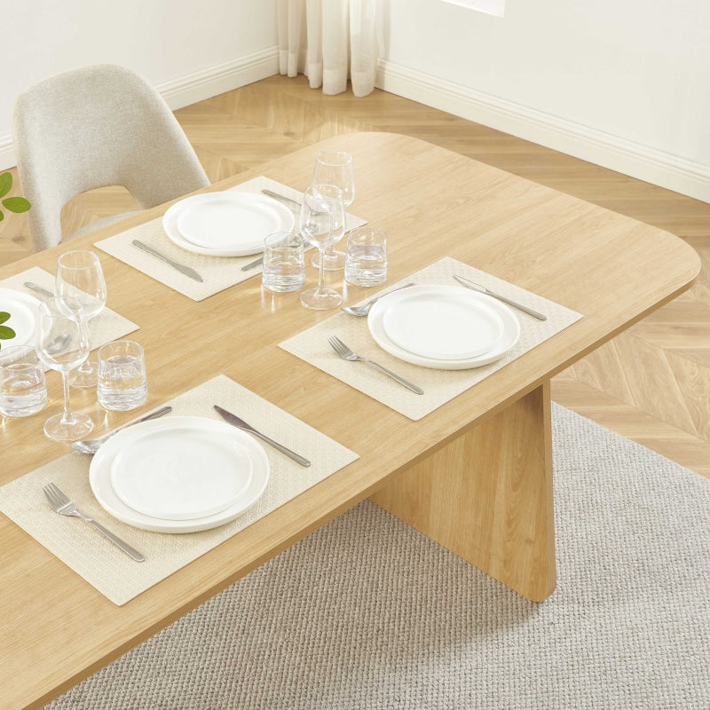 Ensemble repas table à manger LANGO effet chêne et 4 chaises ELISABETH tissu beige pieds effet noyer