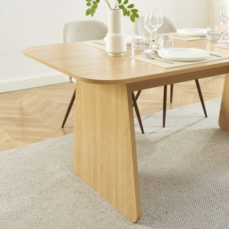 Ensemble repas table à manger LANGO effet chêne et 4 chaises ELISABETH tissu beige pieds effet noyer